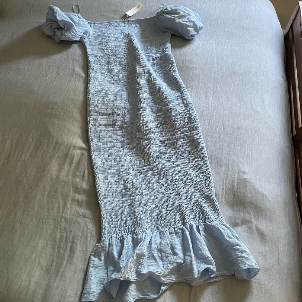 Baltic Born Alana Blue Ruched Off-Shoulder Midi Dress - Picture 2 of 3